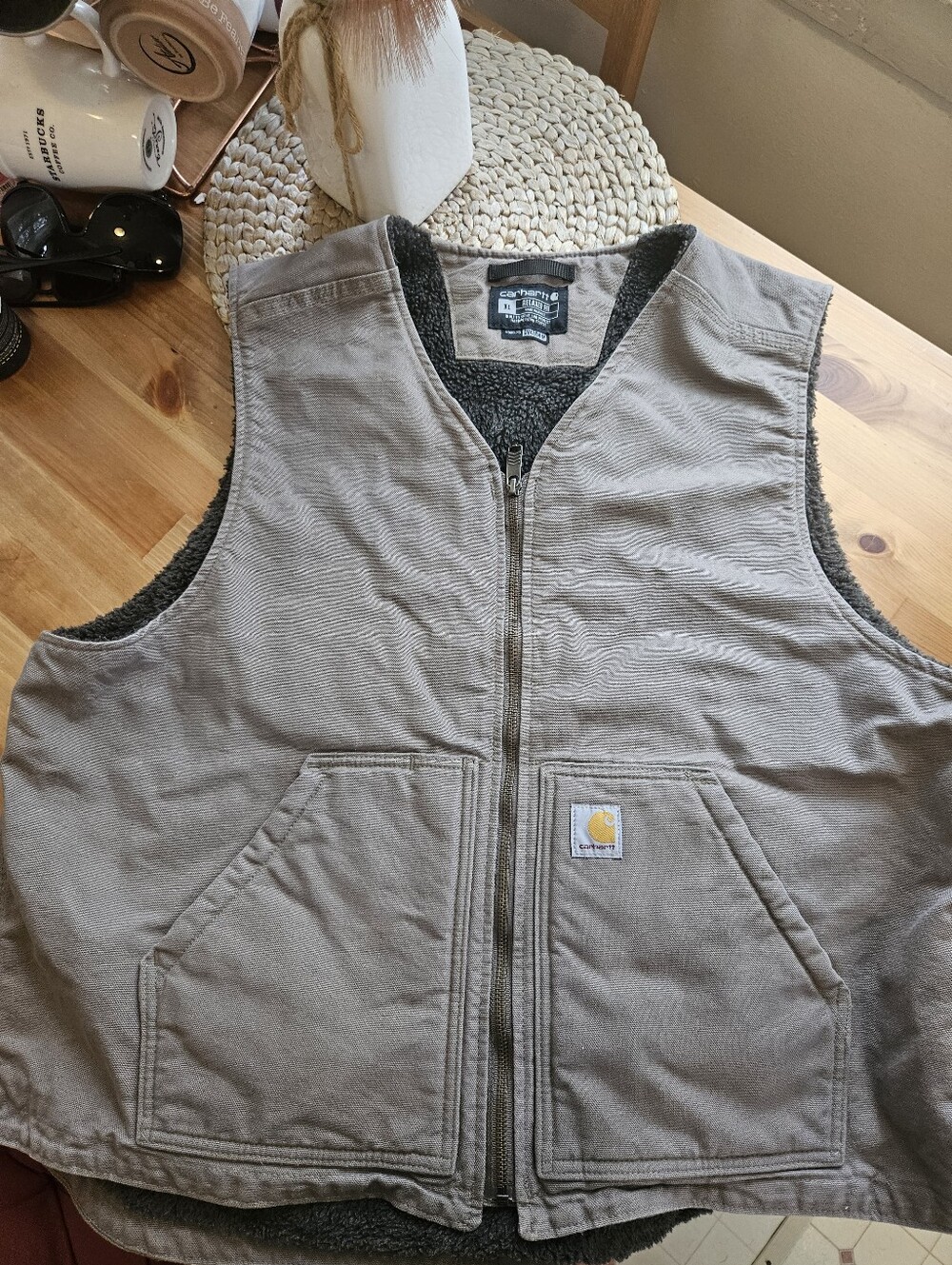 Carhartt Vest Mens Size XL Beige Sherpa Lined Duck Canvas Work